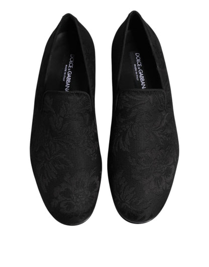 Dolce & Gabbana Black Floral Brocade Loafers Men Dress Shoes - The Gentlemen's Vault