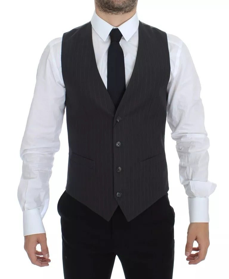 Dolce & Gabbana Gray Striped Formal Dress Gilet Vest - The Gentlemen's Vault