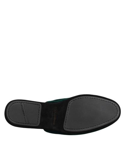 Dolce & Gabbana Green Velvet Cross Embellished Slippers Shoes - The Gentlemen's Vault