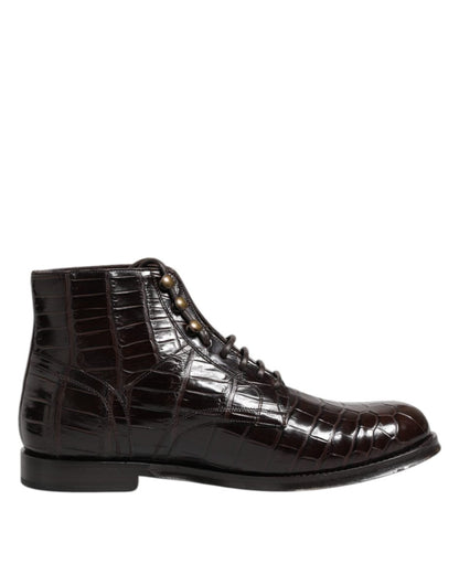 Dolce & Gabbana Dark Brown Leather Lace Up Short Boots Shoes - The Gentlemen's Vault