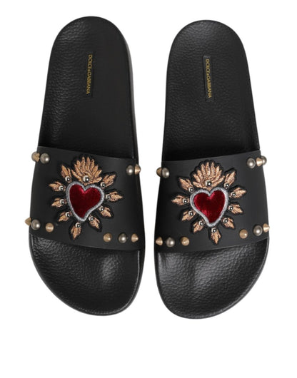 Dolce & Gabbana Black Rubber Sacred Heart Slides Men Beachwear Shoes - The Gentlemen's Vault