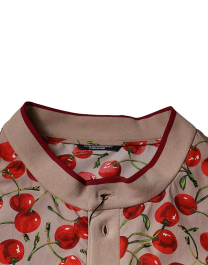 Dolce & Gabbana Beige Cherry Nylon Buttoned Casual Shirt - The Gentlemen's Vault
