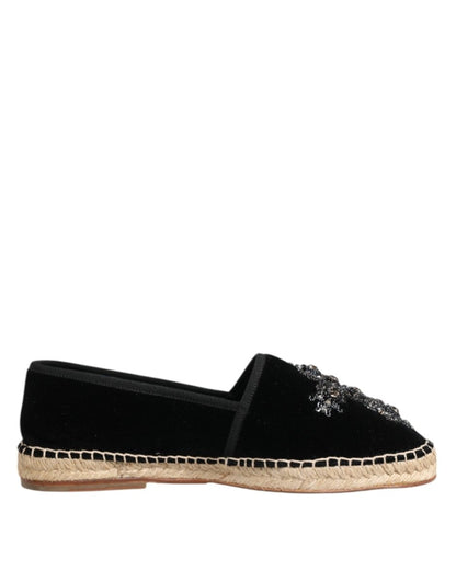 Dolce & Gabbana Black Cross Crystal Slip On Espadrille Shoes - The Gentlemen's Vault