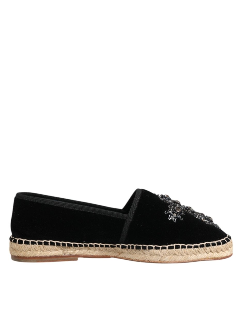 Dolce & Gabbana Black Cross Crystal Slip On Espadrille Shoes - The Gentlemen's Vault