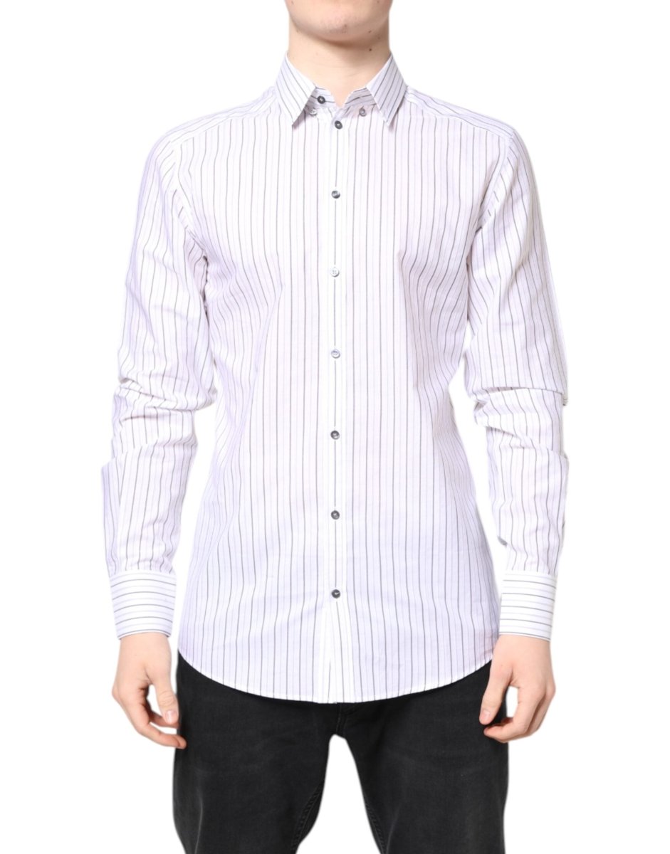 Dolce & Gabbana White Stripes Cotton GOLD Formal Dress Shirt - The Gentlemen's Vault
