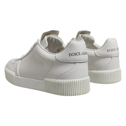 Dolce & Gabbana White Miami Leather Low Top Men Sneakers Shoes - The Gentlemen's Vault