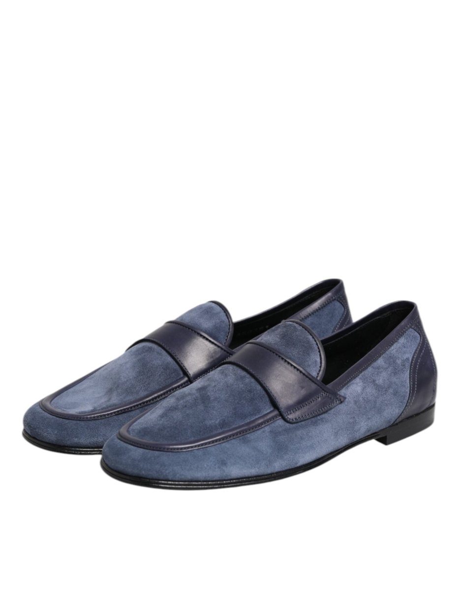 Dolce & Gabbana Blue Suede Leather Loafers Moccasin Shoes - The Gentlemen's Vault