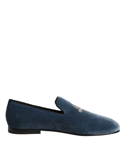 Dolce & Gabbana Blue Velvet DG Logo Loafers Formal Shoes - The Gentlemen's Vault