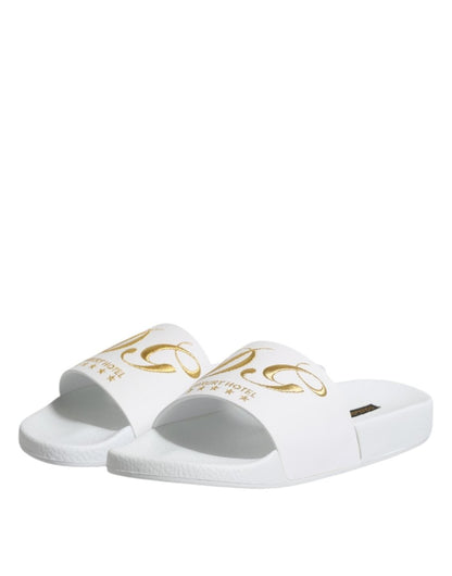 Dolce & Gabbana White Leather Slides Sandals Beachwear Shoes - The Gentlemen's Vault