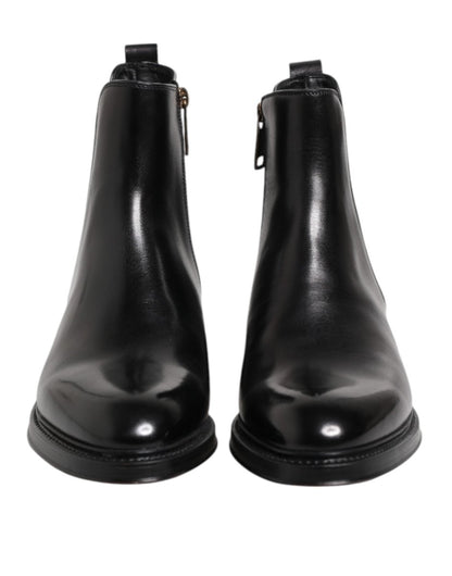 Dolce & Gabbana Black Chelsea Leather Mid Calf Boots Shoes - The Gentlemen's Vault