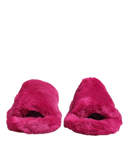 Dolce & Gabbana Pink Acrylic Faux Fur Mens Flats Sandals Shoes - The Gentlemen's Vault