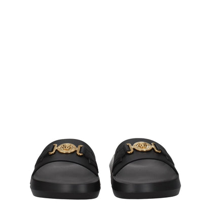 Versace Black Leather Slippers Sandals - The Gentlemen's Vault