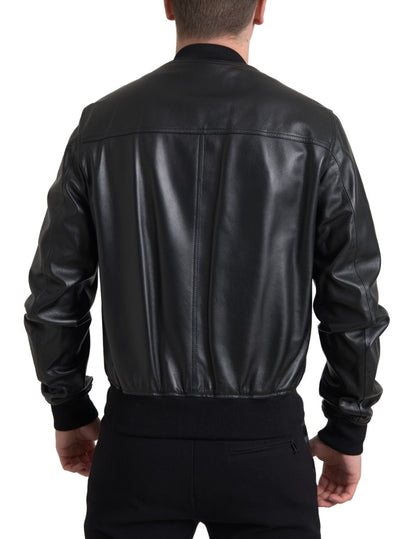 Dolce & Gabbana Black Leather Full Zip Bomber Men Jacket - The Gentlemen's Vault