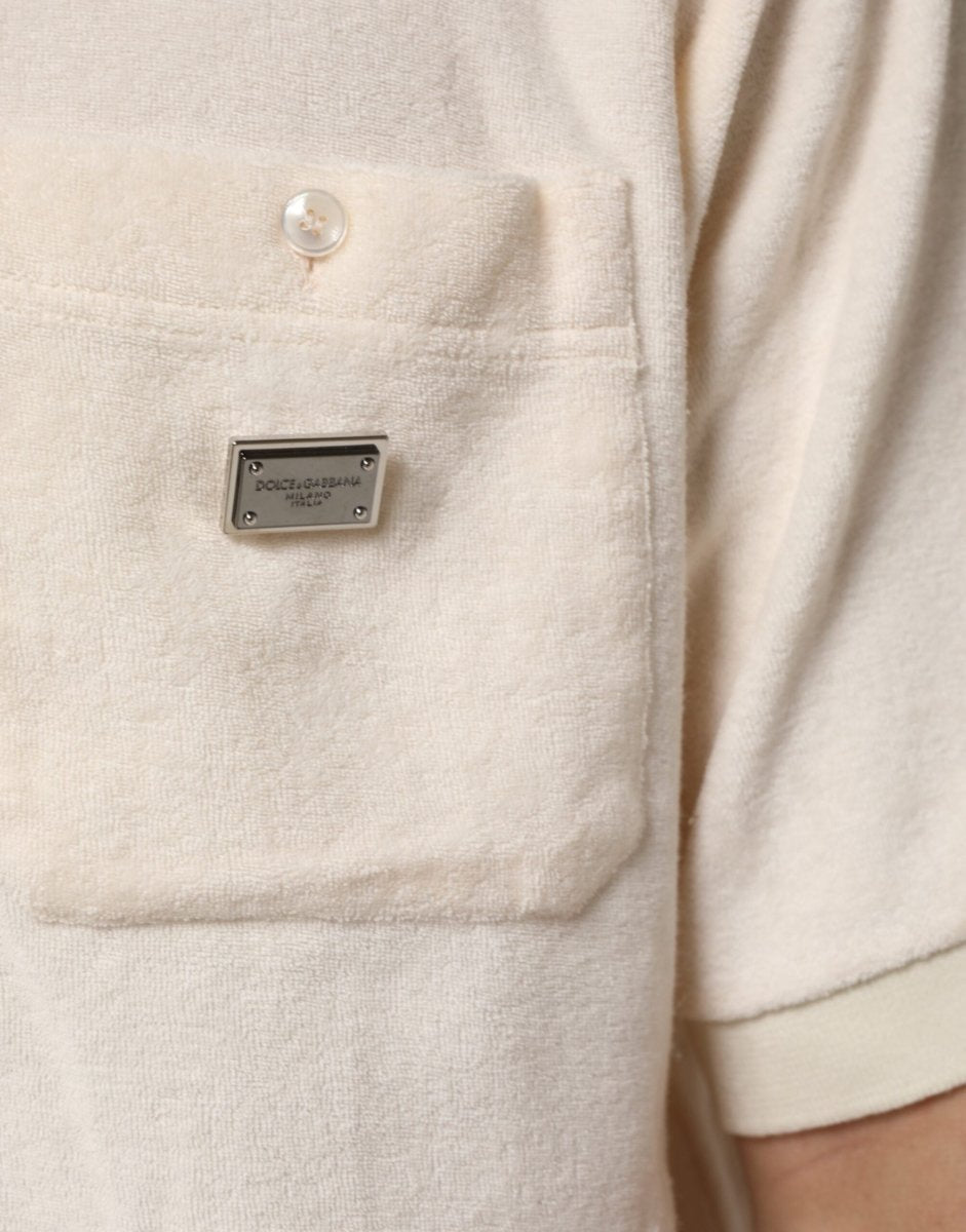Dolce & Gabbana Ivory Cotton Terry Logo Pocket Polo T-shirt - The Gentlemen's Vault
