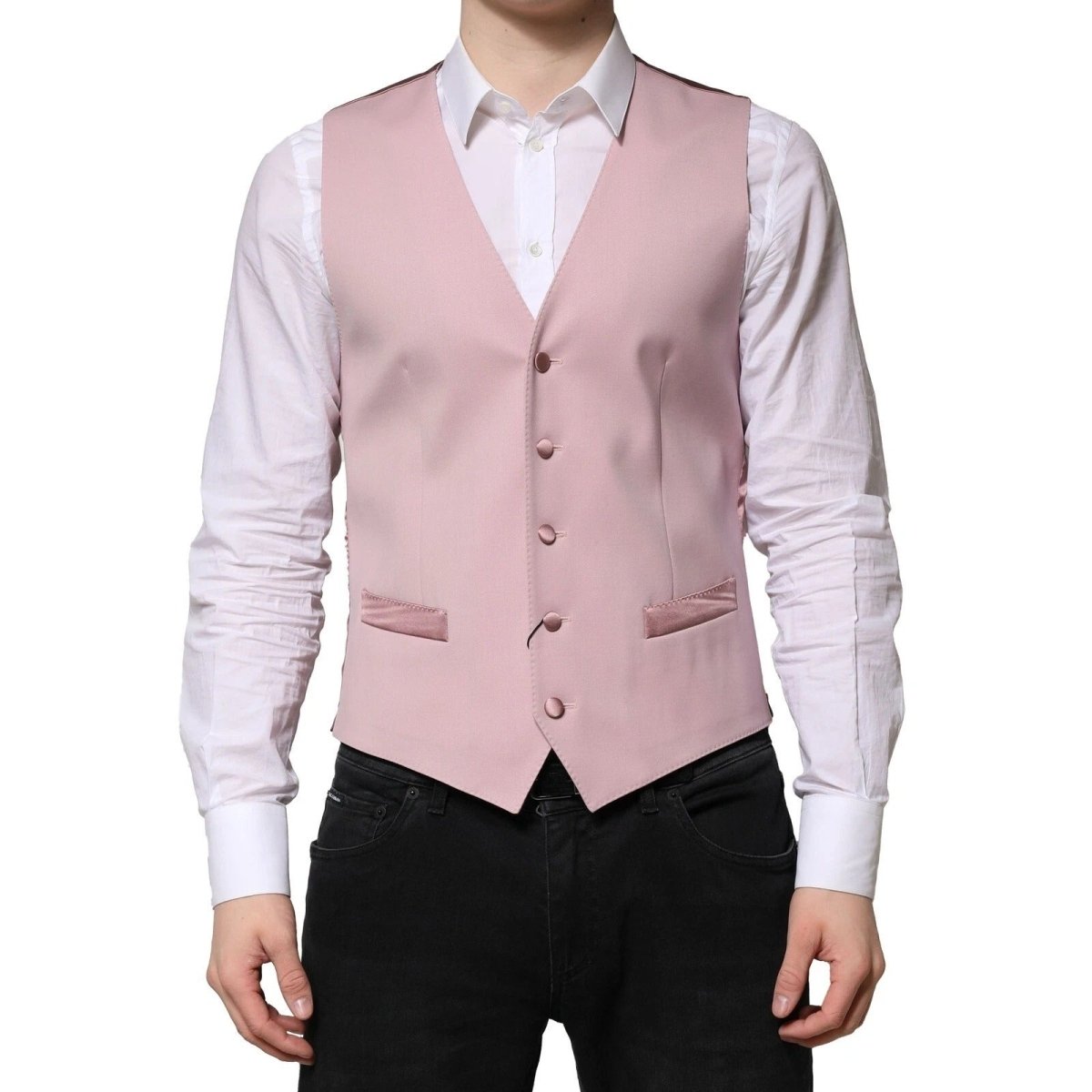 Dolce & Gabbana Pink Wool Dress Formal Men Waistcoat Vest - The Gentlemen's Vault
