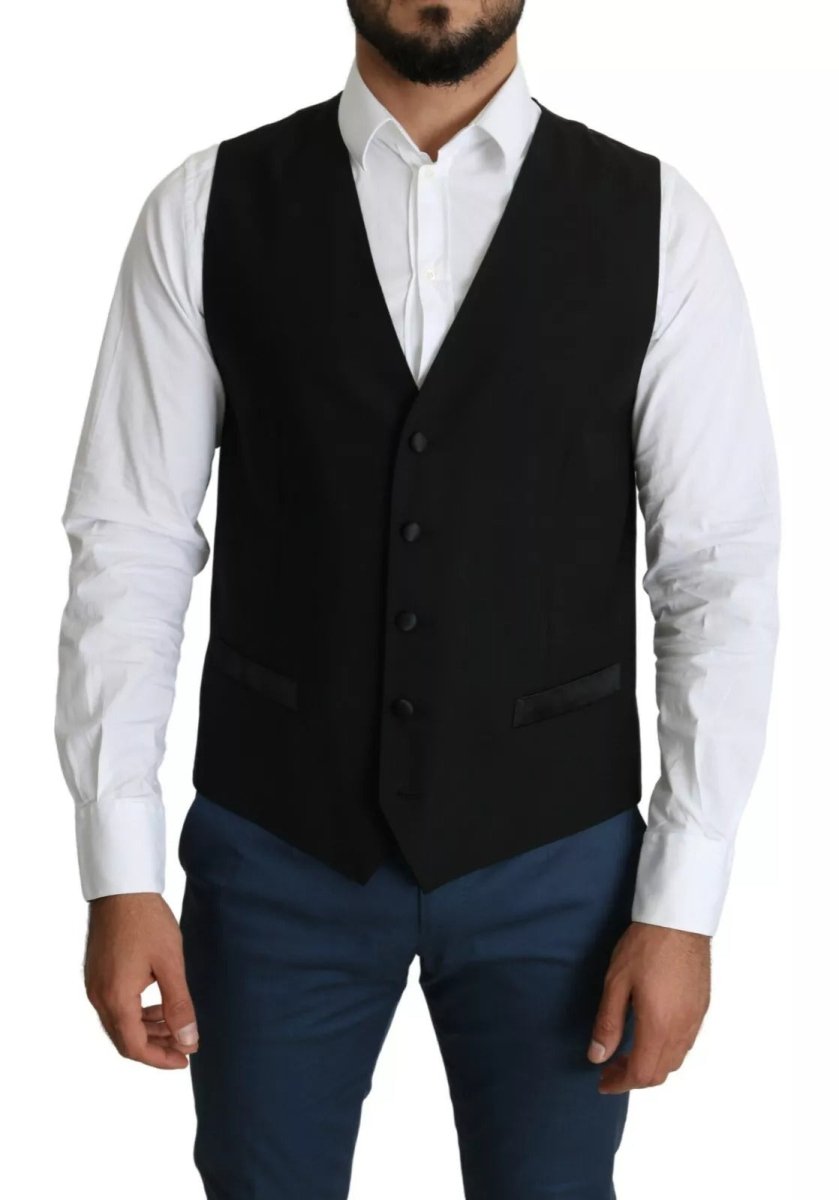Dolce & Gabbana Black Wool Men Formal Waistcoat Vest - The Gentlemen's Vault