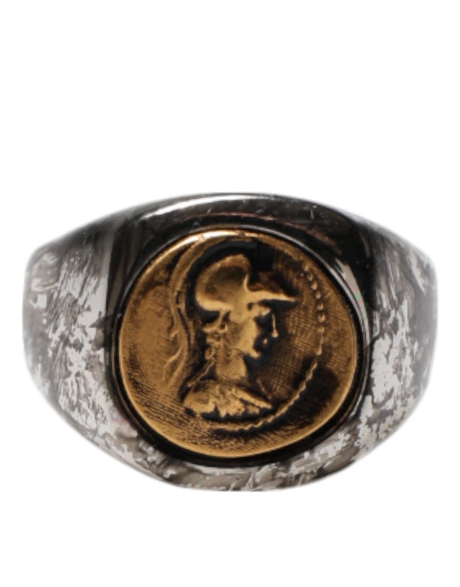 Dolce & Gabbana Silver Tone Engraved Two Color Real Brass Ring - The Gentlemen's Vault