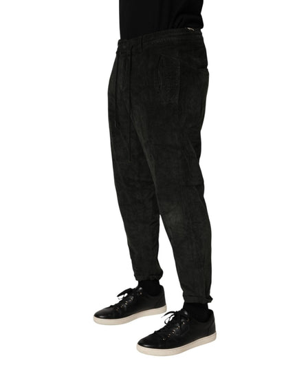 Dondup Black Mid Waist Cropped Corduroy Men Trouser Pants - The Gentlemen's Vault