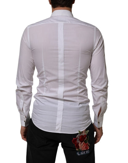 Dolce & Gabbana White Cotton Collared Long Sleeve GOLD Dress Shirt - The Gentlemen's Vault