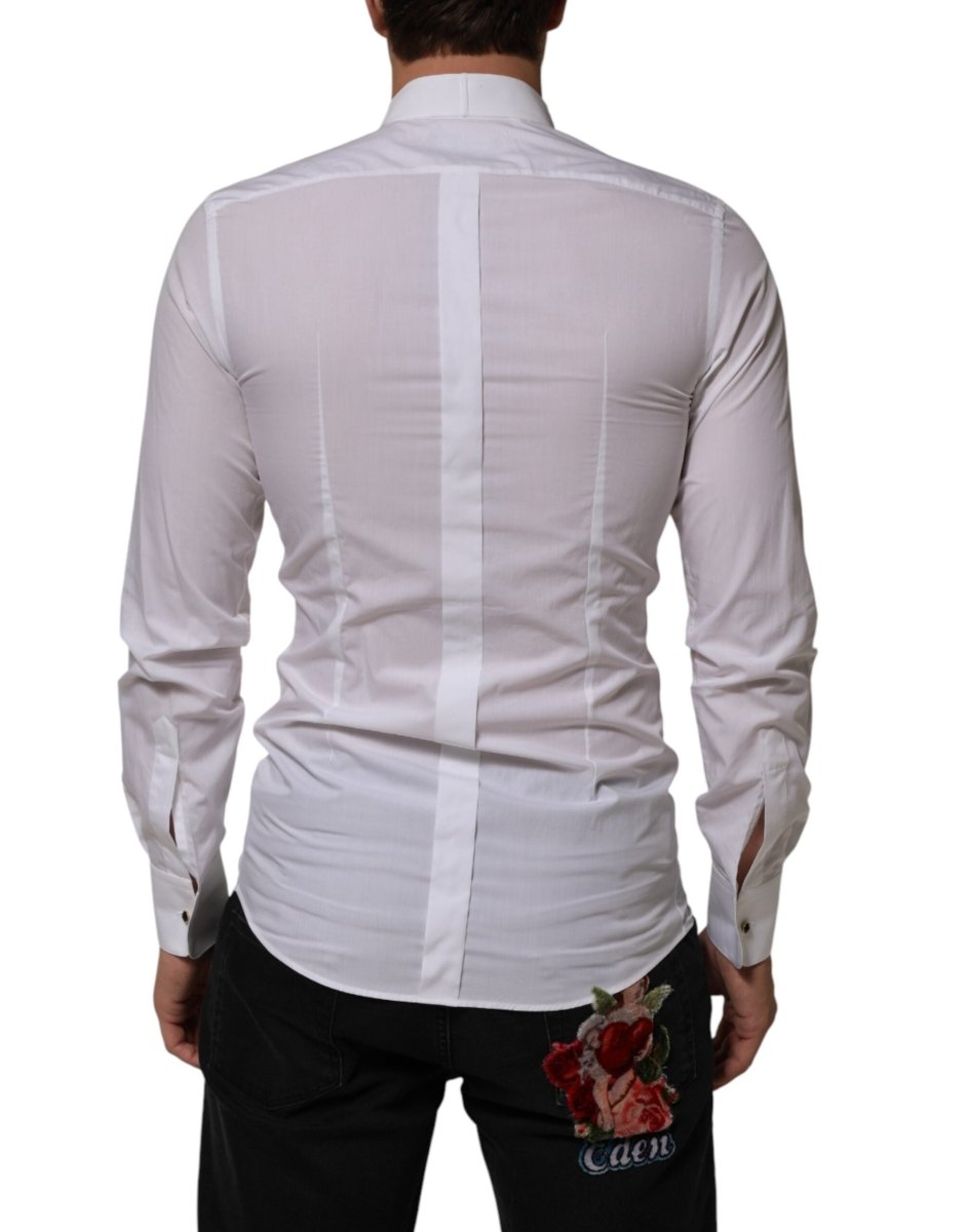 Dolce & Gabbana White Cotton Collared Long Sleeve GOLD Dress Shirt - The Gentlemen's Vault