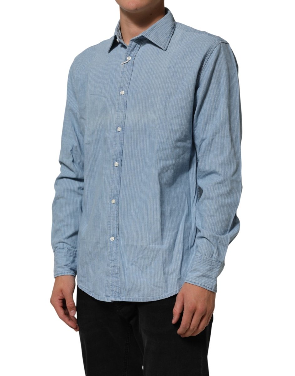 Deperlu Blue Denim Regular Fit Collared Long Sleeve Men Shirt - The Gentlemen's Vault