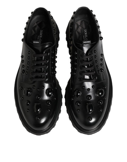 Dolce & Gabbana Black Leather Studded Men Formal Derby Shoes - The Gentlemen's Vault