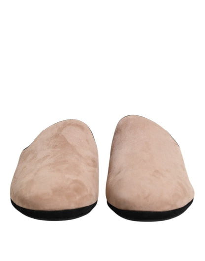 Dolce & Gabbana Beige Suede Leather Slides Flat Slipper Shoes - The Gentlemen's Vault