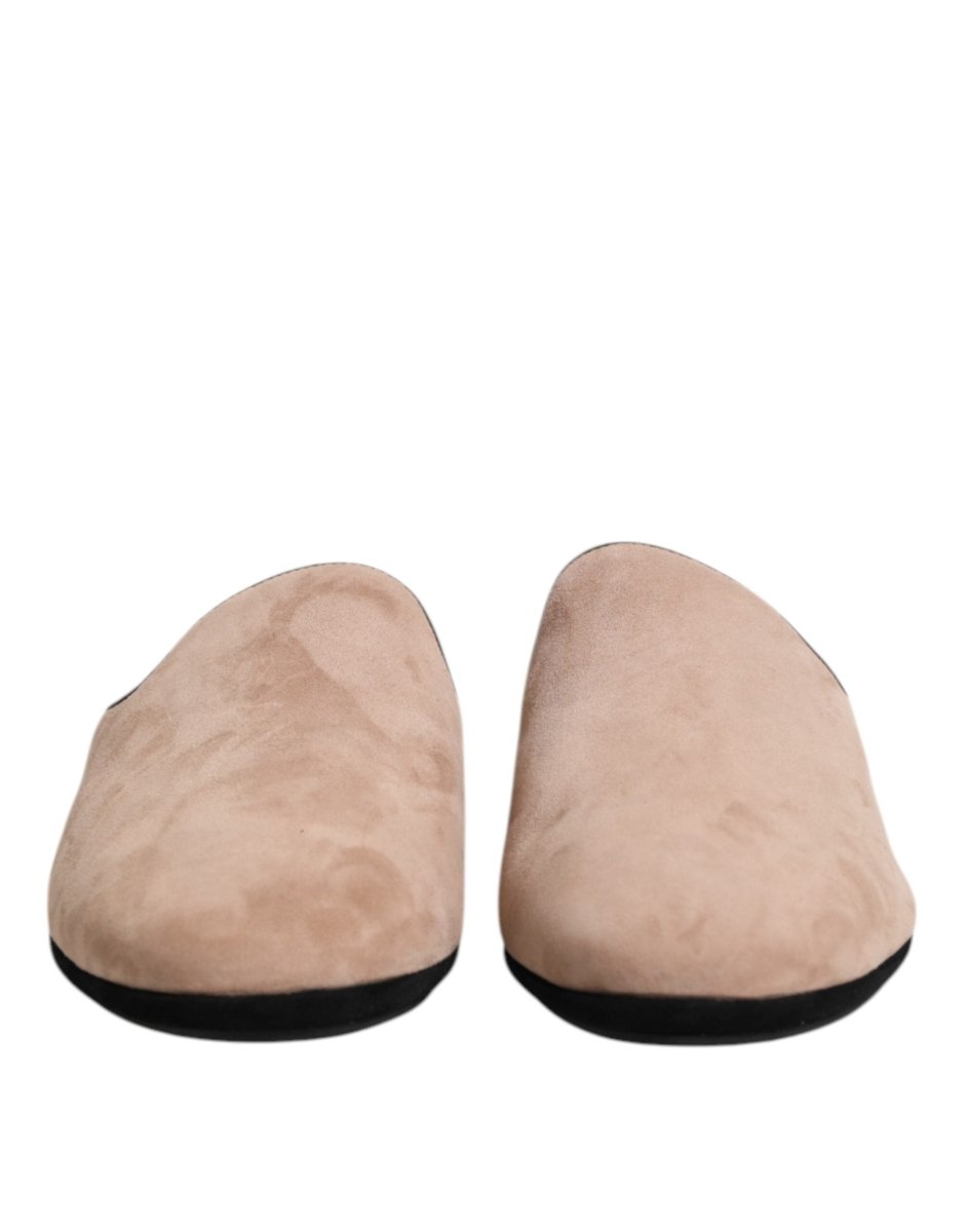 Dolce & Gabbana Beige Suede Leather Slides Flat Slipper Shoes - The Gentlemen's Vault