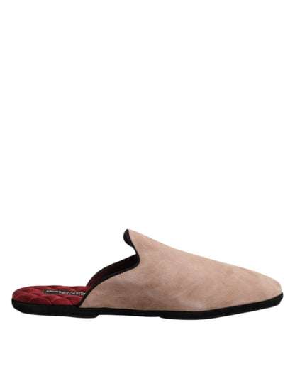 Dolce & Gabbana Beige Suede Leather Slides Flat Slipper Shoes - The Gentlemen's Vault