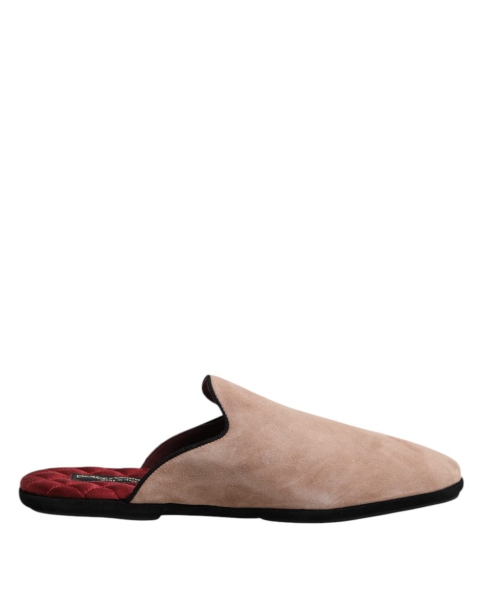 Dolce & Gabbana Beige Suede Leather Slides Flat Slipper Shoes - The Gentlemen's Vault