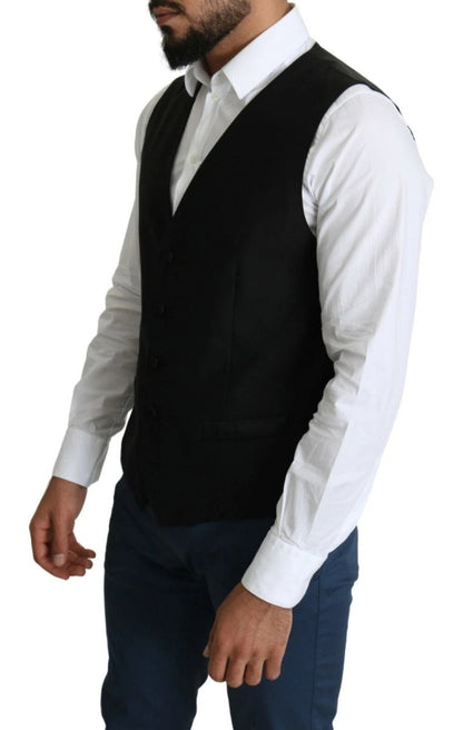 Dolce & Gabbana Black Wool Men Formal Waistcoat Vest - The Gentlemen's Vault