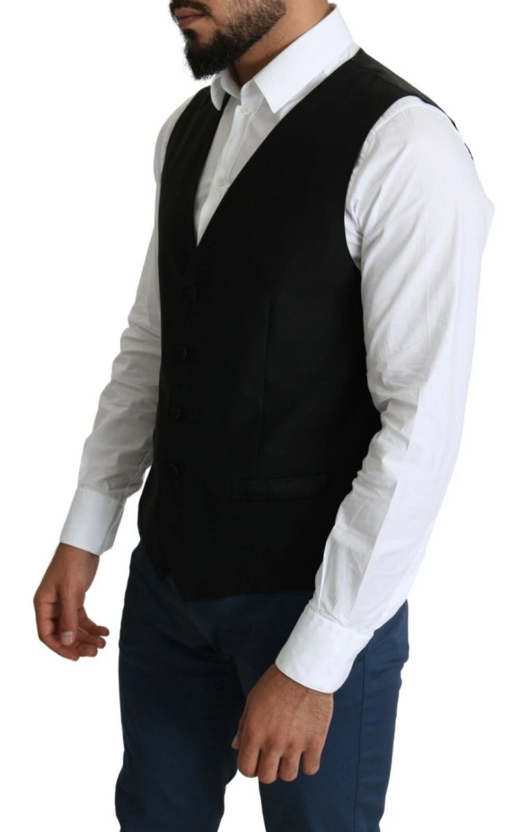 Dolce & Gabbana Black Wool Men Formal Waistcoat Vest - The Gentlemen's Vault
