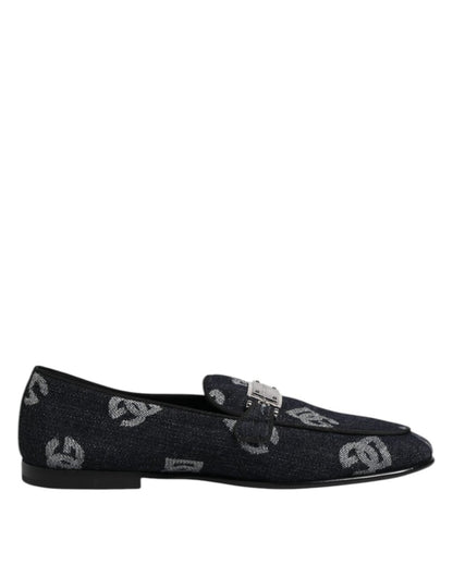 Dolce & Gabbana Blue Logo Cotton Loafers Formal Dress Shoes - The Gentlemen's Vault