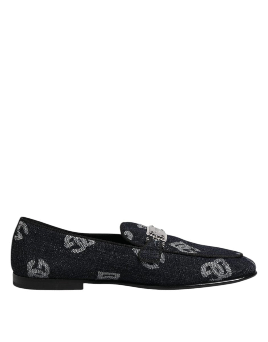 Dolce & Gabbana Blue Logo Cotton Loafers Formal Dress Shoes - The Gentlemen's Vault