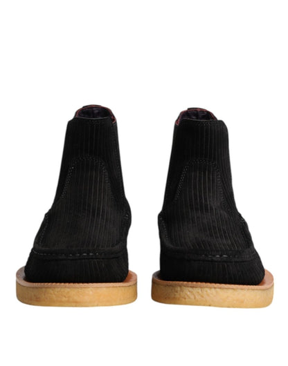 Dolce & Gabbana Black Calf Suede Slip On Ankle Boots Shoes - The Gentlemen's Vault