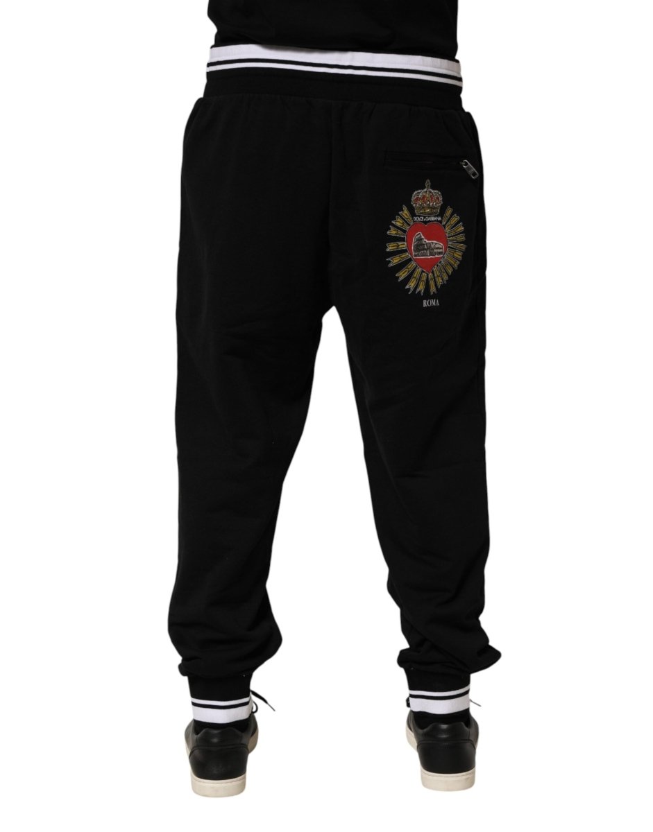 Dolce & Gabbana Black Cotton Sacred - Heart Men Jogger Pants - The Gentlemen's Vault