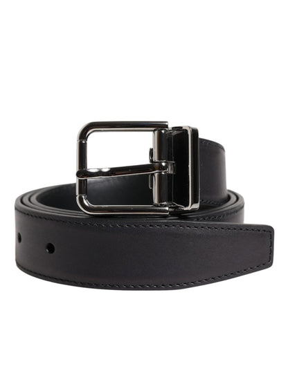 Dolce & Gabbana Black Classic Calf Leather Silver Buckle Belt - The Gentlemen's Vault