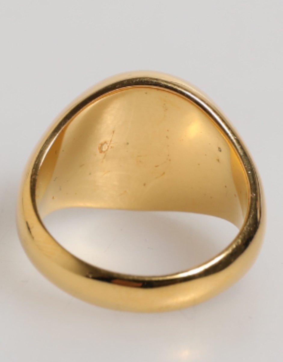 Dolce & Gabbana Gold Tone Real Brass Red DG Logo Men Ring - The Gentlemen's Vault