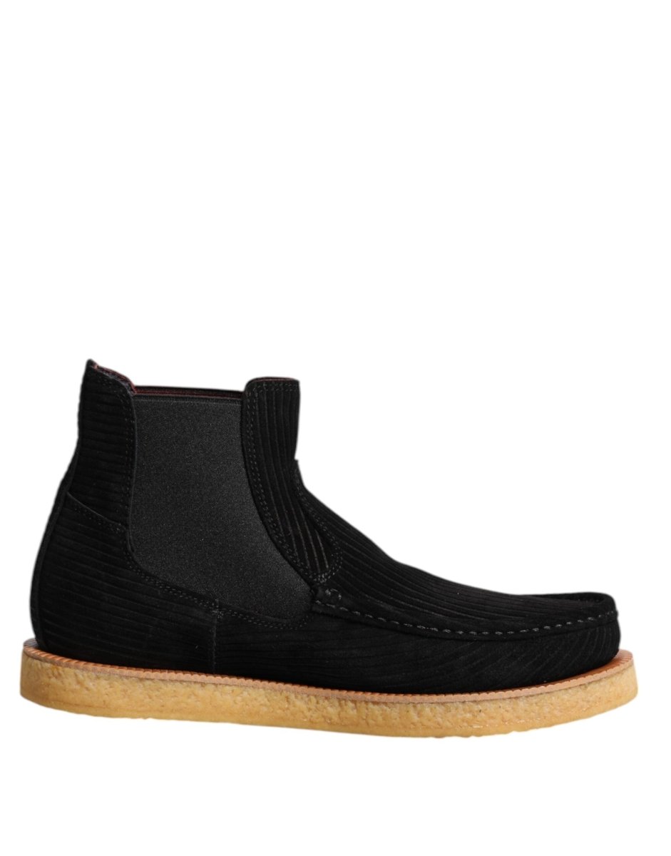 Dolce & Gabbana Black Calf Suede Slip On Ankle Boots Shoes - The Gentlemen's Vault