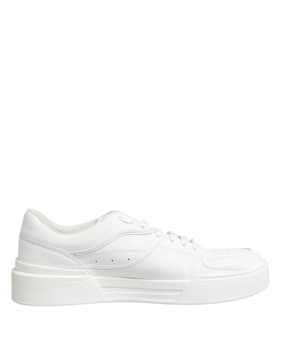 Dolce & Gabbana White Miami Leather Low Top Sneakers Shoes - The Gentlemen's Vault