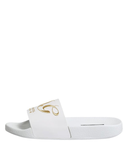 Dolce & Gabbana White Leather Slides Sandals Beachwear Shoes - The Gentlemen's Vault