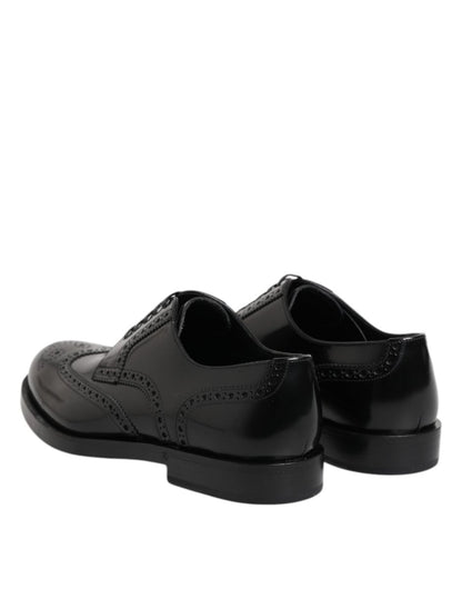 Dolce & Gabbana Black Leather Derby Wingtip Formal Shoes - The Gentlemen's Vault