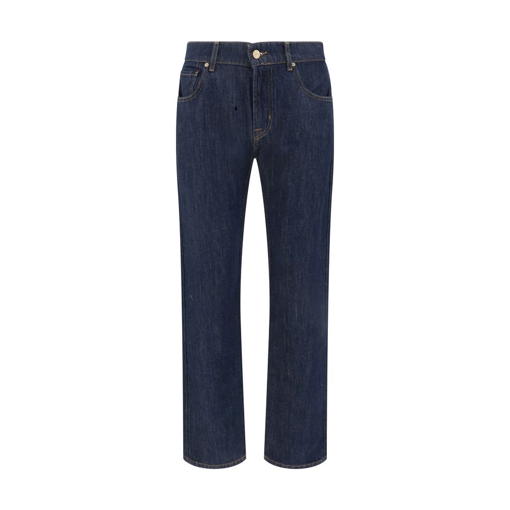 7FOR Blue Cotton Straight - Leg Jeans - The Gentlemen's Vault
