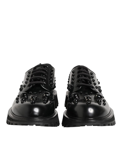 Dolce & Gabbana Black Leather Studded Men Formal Derby Shoes - The Gentlemen's Vault
