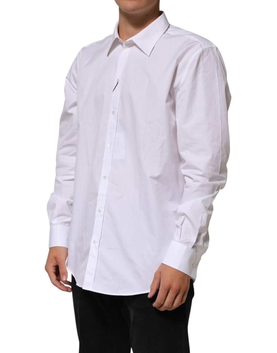 Dolce & Gabbana White Cotton Collared Long Sleeve Men Dress Shirt - The Gentlemen's Vault