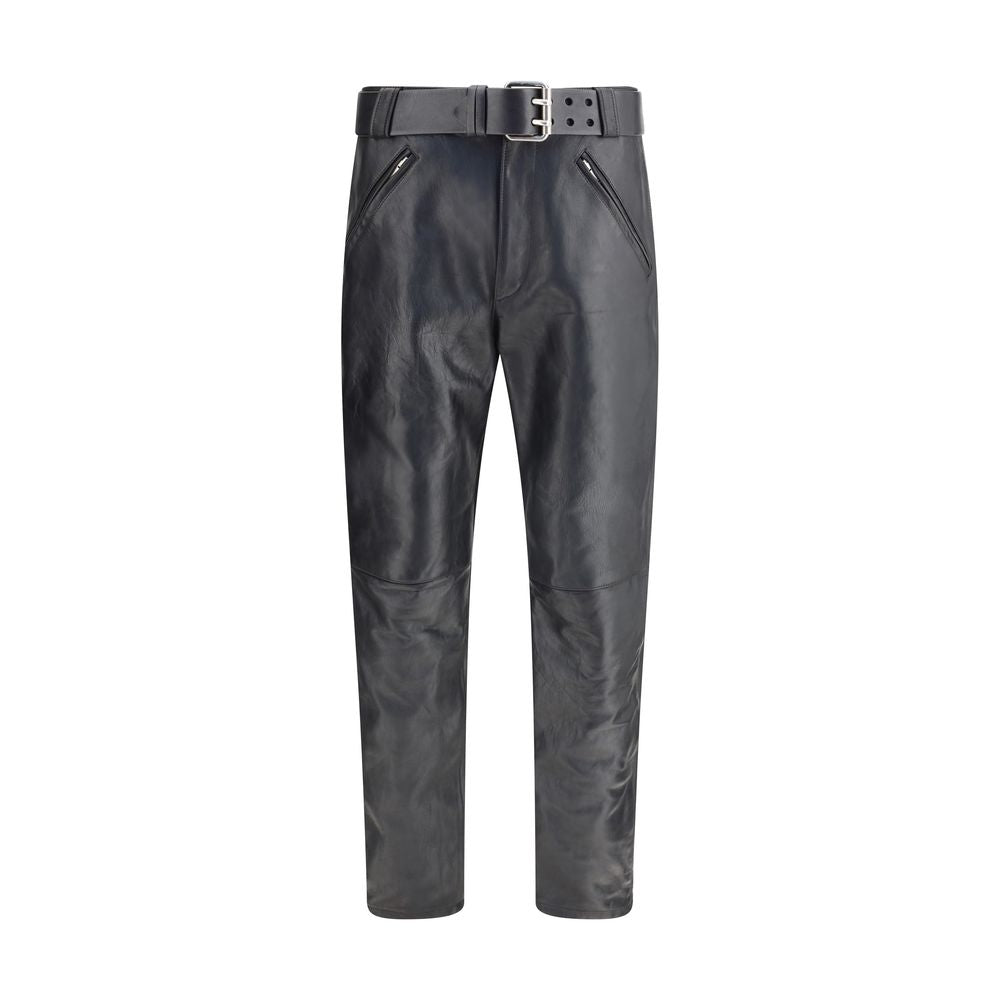 Saint Laurent Hammered leather belted Pants - The Gentlemen's Vault