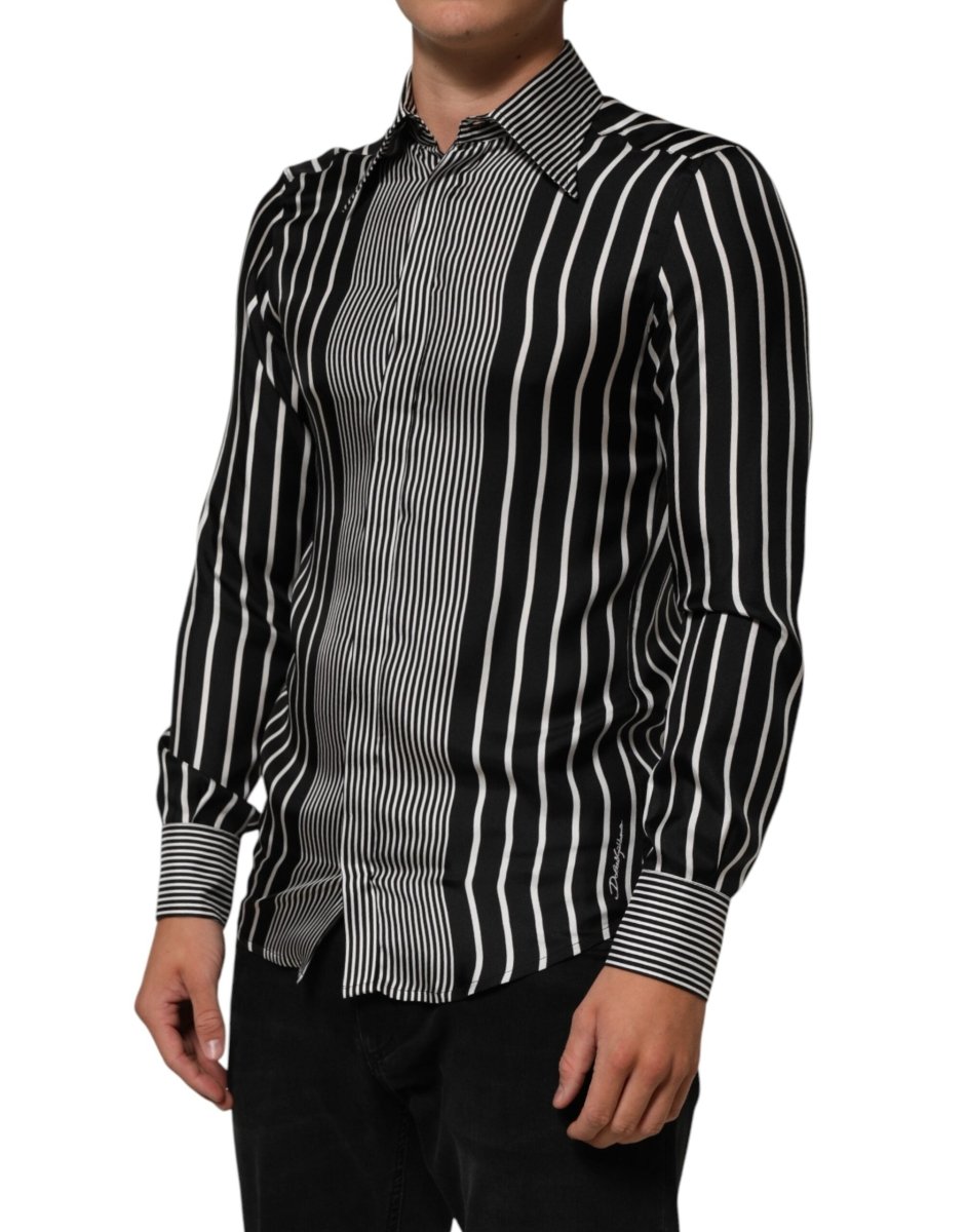 Dolce & Gabbana Black White Stripes Men MARTINI Dress Shirt - The Gentlemen's Vault