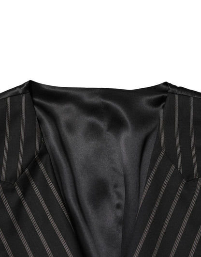 Dolce & Gabbana Black Stripes Wool Dress Men Waistcoat Vest - The Gentlemen's Vault