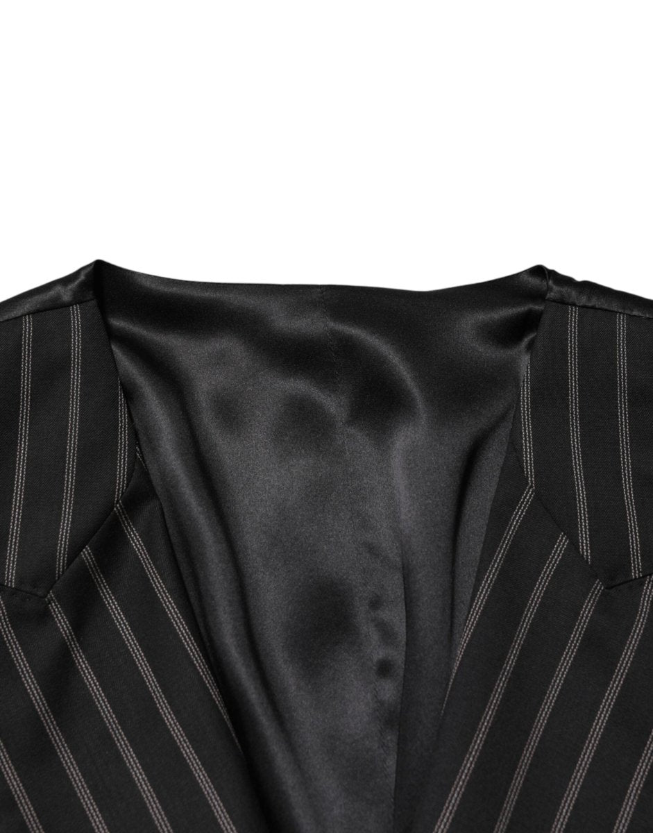 Dolce & Gabbana Black Stripes Wool Dress Men Waistcoat Vest - The Gentlemen's Vault