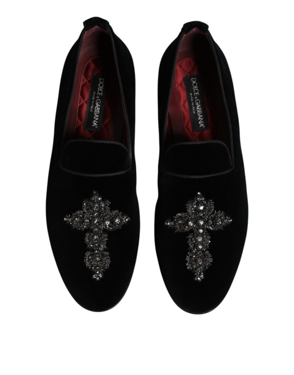 Dolce & Gabbana Black Suede Cross Slip On Loafers Dress Shoes - The Gentlemen's Vault